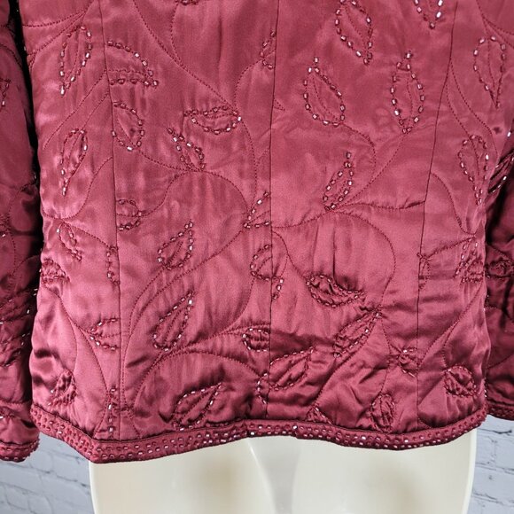Spenser Evening Red 100% Silk Beaded Embroidered Leaves Lined Jacket Size 8 - Picture 9 of 12